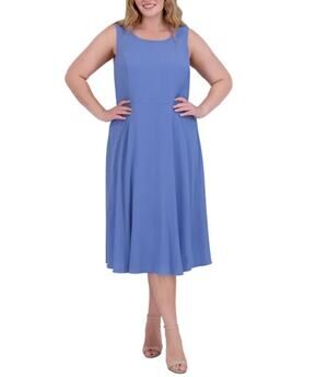 Jessica Howard Women's Scoop Neckline Sleeveless Dress Blue Plus Size 20W